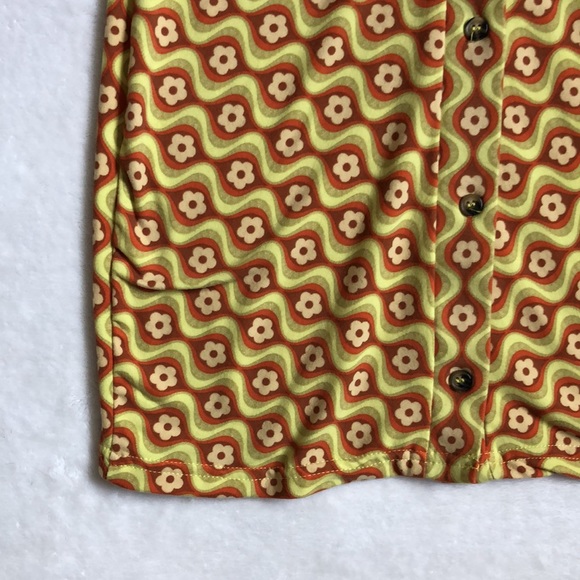 Riley & James Retro Ditsy Floral Orange Yellow Short Sleeve Button Mini Dress - Picture 3 of 5